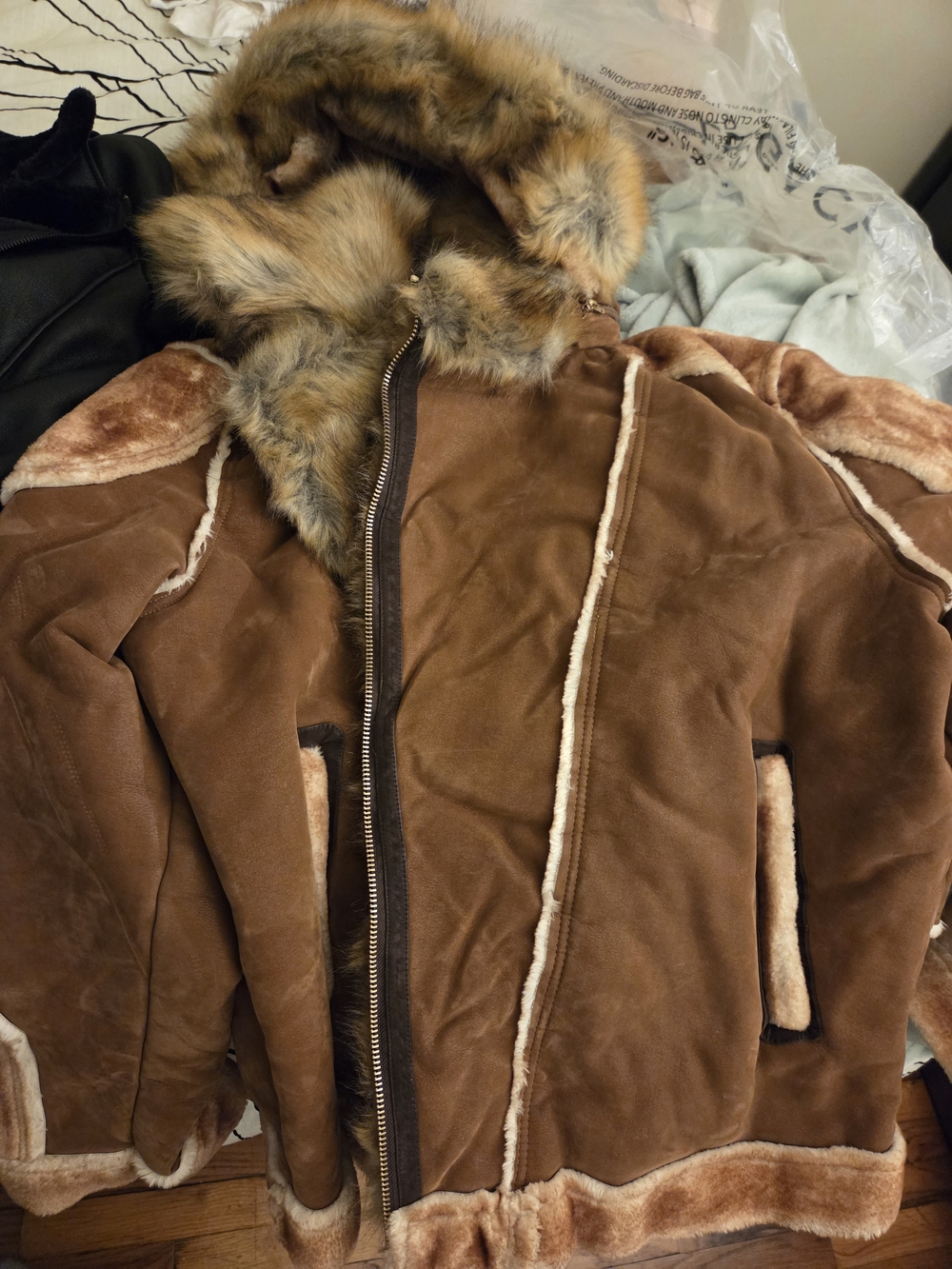 Jordan Craig Brown Faux-Shearling Hooded Puffer Jacket